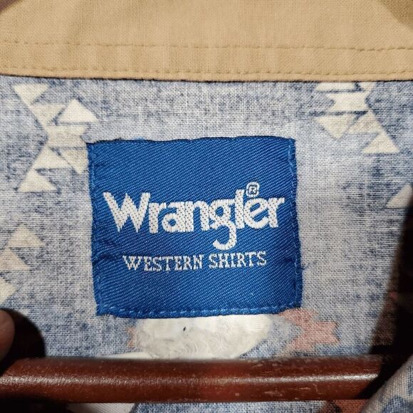 Wrangler Shirt Men Blue Aztec Print Cowboy Western Collar Pearl Snap Button Down - Picture 6 of 9